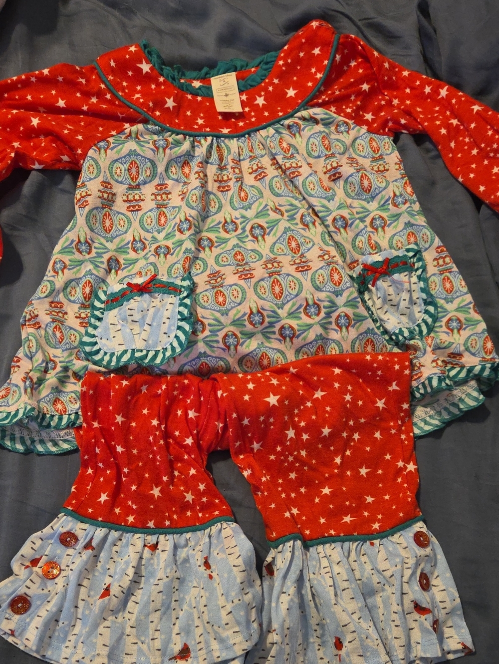 Matilda Jane Christmas Girls Pajama Set With Christmas Kitty Tights